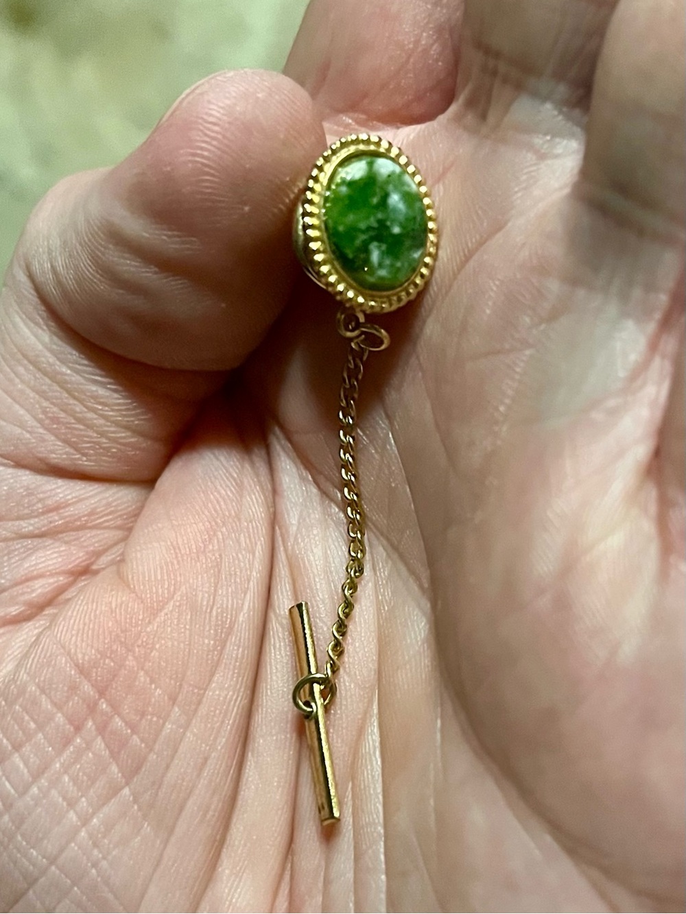 Vintage Gold Plated Green Marble Tie Tack